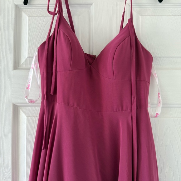 Azazie Mulberry A-Line Bow Chiffon Dress. Color Mulberry - Picture 9 of 12